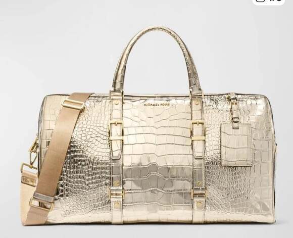 Michael Kors Bedford Extra-Large Metallic Crocodile Embossed Leather Weekender - Picture 1 of 3